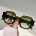 Deep green oversized geometric sunglasses with translucent frames and white temple printing - Green Frame Gradient Green Lens