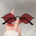Retro small diamond frame sunglasses with black metal frame and burgundy tinted lenses - Black Frame Red Lens
