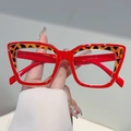 Red cat-eye glasses frame with leopard print pattern on upper rim for women - Red Leopard Frame