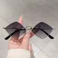 Silver diamond-shaped metal frame sunglasses with dark grey gradient lenses - Silver Frame Gradient Grey Lens