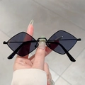 Retro small frame sunglasses featuring black rhombus lenses and slim metal frames - Black Frame Grey Lens