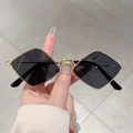 Retro small diamond frame sunglasses with gold metal temples and dark gray lenses - Gold Frame Grey Lens
