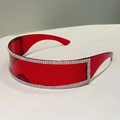 Futuristische randlose dunkelrote Visier-Sonnenbrille mit Strasssteinen und Wickeldesign - Roter Rahmen Rote Linse Weißer Strass