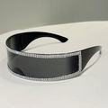 Randlose Y2K-Sonnenbrille mit zweireihigen Strasssteinen und schwarzen Gläsern im Future-Stil - Schwarzer Rahmen Graue Linse Weißer Strass