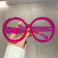 Retro oversized round frame blue light glasses in transparent magenta finish for women - Amethyst