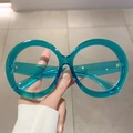 Oversized retro round blue light blocking glasses in transparent teal acetate frame - Transparent Blue