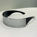 Randlose Strass-Sonnenbrille mit silbernen Spiegelgläsern und schwarzen Y2K-Bügeln - Schwarzer Rahmen Silberne Spiegellinse Weißer Strass