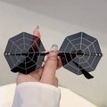 Unique spider web octagonal rimless sunglasses with grey lenses and gold metal frames - Black