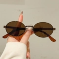 Lunettes de soleil ovales rétro avec monture bronze, verres bruns et branches écailles - Monture Thé Verres Thé