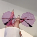 Frameless hexagonal sunglasses with purple spider web lenses and golden metal bridge - Purple
