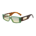 Occhiali da sole rettangolari testa di leopardo con montatura verde e aste tartarugate - Montatura Verde Lenti Giallo Verdi Aste Tartarugate