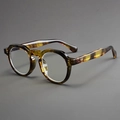Montura de gafas redonda de carey retro con remaches vintage y patillas anchas mujer - Montura Carey Verde Esmeralda Lentes Transparentes