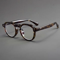Montura redonda retro con estampado de carey púrpura y remaches metálicos - Montura Carey Jade Colorida Lentes Transparentes