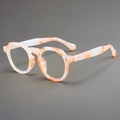 Montura de gafas redonda retro con textura de mármol naranja y remaches de plata - Montura Carey Jade Naranja Lentes Transparentes