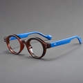 Retro round frame glasses in dark brown and cobalt blue contrast stylish colors - Transparent Tea Frame Transparent Lens Navy Blue Temple