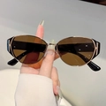 Modische Damen-Sonnenbrille mit braunen Gläsern, Goldrahmen und H-förmigem Metalldetail - Schwarz-goldener Rahmen Braune Gläser