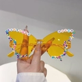 Yellow butterfly party sunglasses with Birthday Queen lettering and colorful confetti dots - Orange