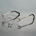 Randlose achteckige Sonnenbrille mit goldenen Metallbügeln und gewebtem Strukturdesign - Goldrahmen Transparente Linse