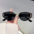 Modische schwarz-goldene ovale Sonnenbrille mit markantem H-Metallelement - Schwarz Gold Rahmen Schwarz Grau Gläser