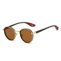 Retro round metal sunglasses with gold frame, brown lenses and red hollow temple tips - Gold Frame Tea Lens
