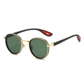 Retro round metal sunglasses with dark green lenses and black-gold frame detailing - Gold Frame Green