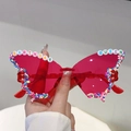Pink butterfly shaped party sunglasses with Birthday Queen beads and candy sprinkles - Rose Red