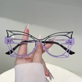 Occhiali cat-eye bicolore viola e nero con strass a cuore e montatura con intaglio - Montatura bicolore nero e viola lenti trasparenti