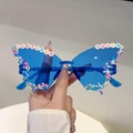 Blue butterfly party glasses with Birthday Queen lettering and colorful candy beads - Blue