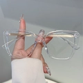 Modische transparente Cat-Eye Brille mit goldenen Glitzer-Details an den Bügeln - Transparenter Rahmen Klare Linsen