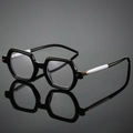 Retro eckige schwarze Brille mit markanten weiß-braun kontrastierten Bügeln - Schwarzer Rahmen Weiße Bügel
