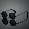 Occhiali da sole rotondi retrò con montatura nera e lenti scure in stile steampunk - Montatura Nera Lenti Grigie