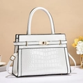 Elegant white crocodile embossed tote bag with glossy patent leather and gold metal clasp - Off White