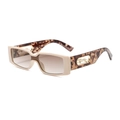 Occhiali da sole retrò beige con dettaglio leopardo e aste tartarugate eleganti - Montatura Crema Lenti Tè Sfumate Aste Tartarugate