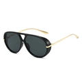 Classic black pilot sunglasses with thick frames and slim gold metal temples - Black Frame Black Grey Lens