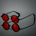 Retro steampunk round sunglasses with matte black frames and vibrant red lenses - Black Frame Red Lens