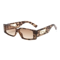 Retro rectangular sunglasses with leopard print frames and golden cheetah temple detail - Tortoise Frame Gradient Tea