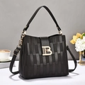 Elegant black checkered embossed leather handbag with golden B buckle and shoulder strap - Dark Gray