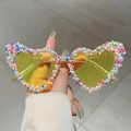 Schmetterling-Sonnenbrille mit gelben Gläsern, Perlen und bunten Zuckerstreuseln - Glitzer Gelber Rahmen Gelbe Gläser
