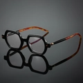 Retro black square frame sunglasses with amber tortoiseshell temples and glossy finish - Black Frame Tortoiseshell Temples