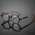 Modern hexagonal glasses with grey transparent frame and tortoise shell pattern temples - Transparent Grey Frame Tortoiseshell Temples