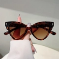 Cat-eye zonnebril met schildpadmotief, bruine verloopglazen en zilverkleurige klinknagels - Schildpad Frame Thee Lenzen