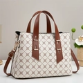 Minimalist beige tote bag with clover monogram pattern and adjustable shoulder strap - Yellow & Off-white