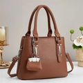 Elegant dark brown lychee leather handbag for women with top handles and shoulder strap - Khaki/Earth Yellow
