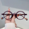 Gafas redondas retro con montura morada translúcida y patillas de carey - Montura Púrpura Lentes Transparentes