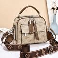 Chic beige monogrammed crossbody bag with wide strap and brown top handle handles - Monogram Off-white