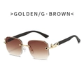 Randlose Sonnenbrille mit goldenem Leoparden-Detail und braunen Verlaufsgläsern in Schwarz - Verlaufstee