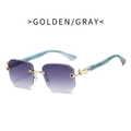 Randlose achteckige Sonnenbrille mit lila Verlaufsgläsern und Leoparden-Metallakzenten - Verlauf Grau Glas Blauer Bügel