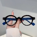 Retro-Rundbrille in Schildpatt-Optik mit blauen Bügeln für einen schicken Look - Transparenter Tee-Rahmen Transparente Gläser Marineblauer Bügel