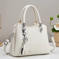 Minimalist cream white pebbled leather tote bag with silver hardware and star charm - Off-white