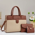 Set di 3 borse marroni e beige con borsa tote, pochette a busta e porta carte di credito - Cachi